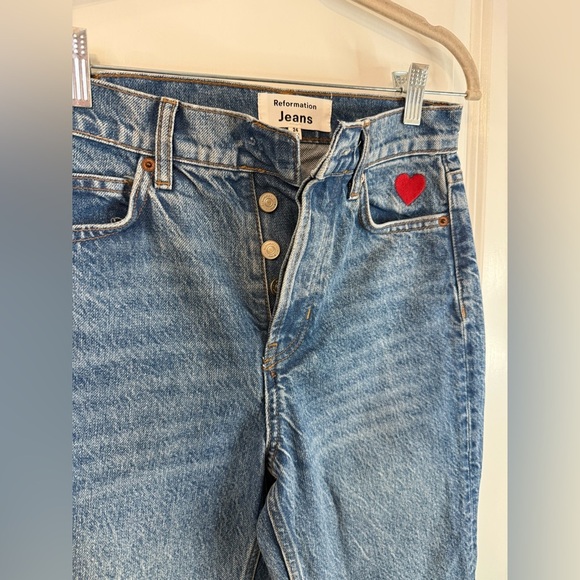 Reformation Women’s Cynthia High-Rise Lady Embroidered Straight Jeans (Flaw) - Picture 2 of 10